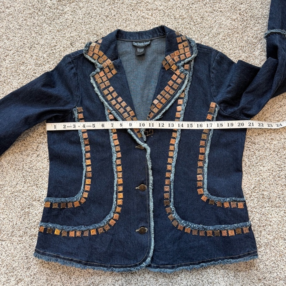 Vintage Style Studded Denim Jacket Chez Vouzde France Boho Western Large - Picture 10 of 12